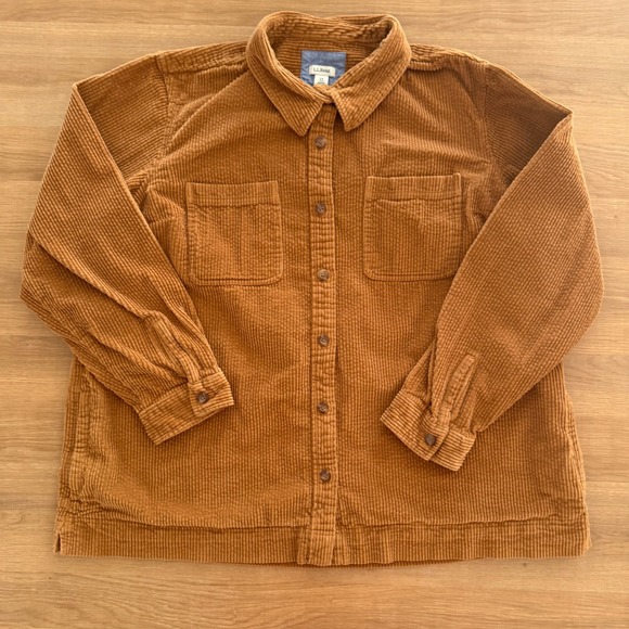 L.L. Bean Tops - LL Bean Womens 2X Plus Brown Corduroy Button Down Shirt Cotton Caramel